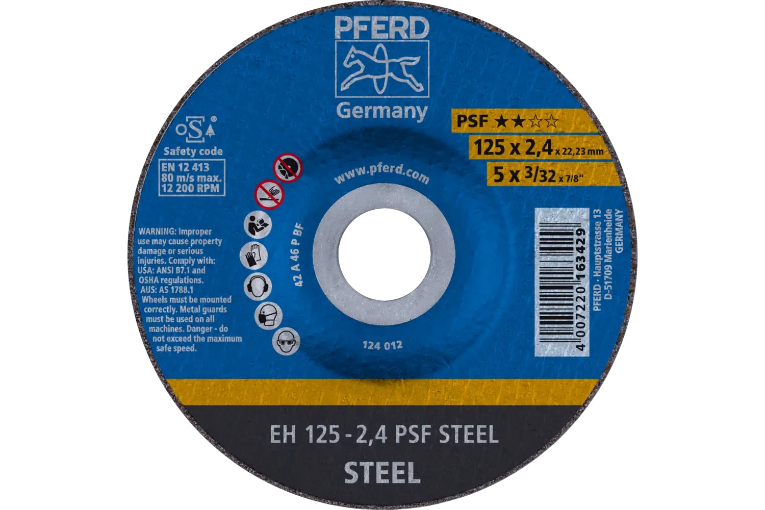 Picture of Pferd Cut-Off Wheel, 5" X 3/32 X 7/8, Psf Steel, T27, Aluminum Oxide